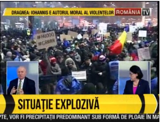 FOTO. Ziua trei de proteste la TV. În teren, proteste paşnice, la TV: „Tensiune maximă în centrul capitalei”