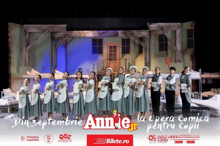 PARTENERIAT. Textul spectacolului Annie jr, tradus din limba engleză de English Kids Academy. Parteneriat cu Opera Comică pentru mai multe spectacole: School of Rock şi Matilda