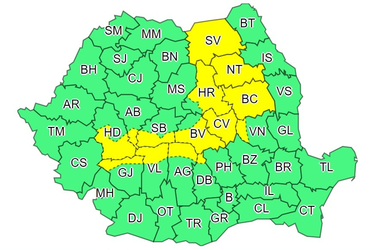 Paisprezece județe sunt sâmbătă sub cod galben de ninsori și viscol