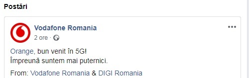 FOTO Ironii între giganți. Vodafone România ironizează Orange România pentru lansarea 5G