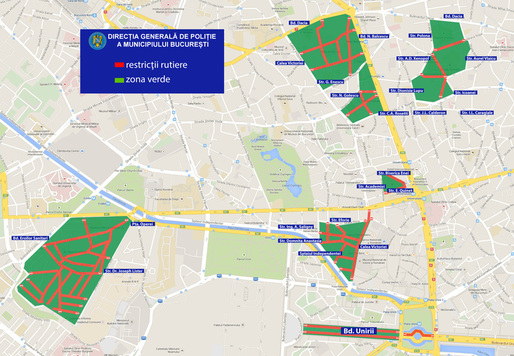 Circulație restricționată pe mai multe artere din București, pentru delimitarea zonelor pietonale