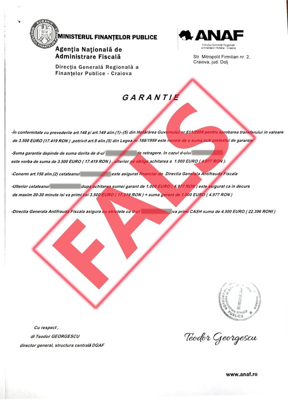 FOTO Tentativă de înșelăciune în numele Direcției Generale Antifraudă Fiscală