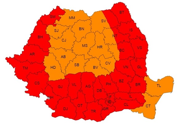 HARTĂ Meteorologii au emis Cod Roșu de caniculă pentru mai mult de jumătate din țară, valabil în acest weekend