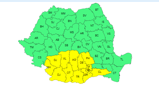 HARTĂ Capitala și 12 județe, sub cod galben de caniculă