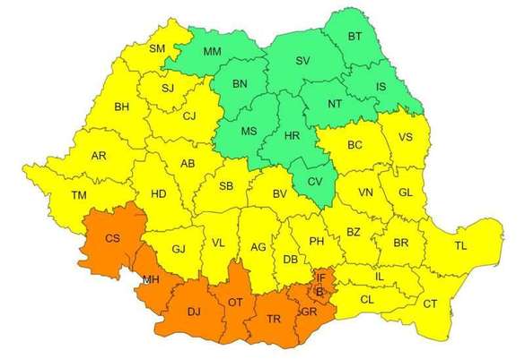 HARTĂ Cod portocaliu de caniculă. Zonele unde temperaturile ajung la 39 de grade