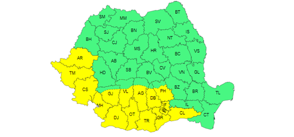 HARTĂ Cod galben de caniculă în România. Zonele afectate