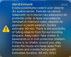 Mesaj RO-Alert pentru nordul județului Tulcea după ce a fost reperat un grup de drone care se îndreptau către ținte de pe teritoriul ucrainean aflate la granița cu România