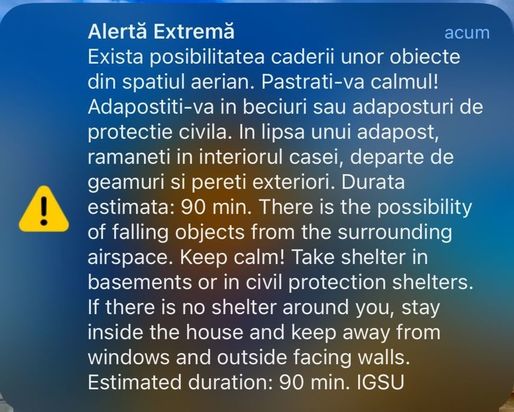 Mesaj RO-Alert pentru nordul județului Tulcea după ce a fost reperat un grup de drone care se îndreptau către ținte de pe teritoriul ucrainean aflate la granița cu România