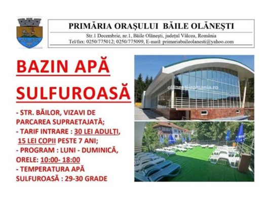 Primăria din Băile Olănești redeschide bazinul cu apă sulfuroasă