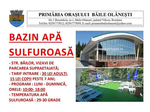 Primăria din Băile Olănești redeschide bazinul cu apă sulfuroasă