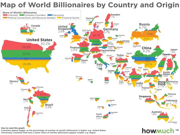 Harta miliardarilor lumii și modul în care și-au dobândit averile 