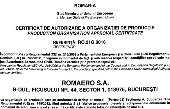 EXCLUSIV Romaero - succes chiar la final de mandat al directorului demisionar. Relansează producția internațională după obținerea autorizației EASA