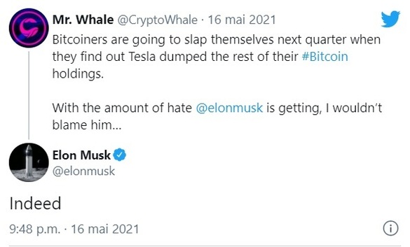 FOTO Bitcoin a căzut la minimul ultimelor două luni și jumătate după un singur cuvânt postat de Elon Musk pe Twitter