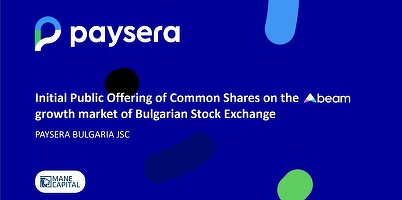 Paysera va înființa o companie de crowdfunding pentru a intra pe piața creditelor imobiliare din Bulgaria și România. Totul depinde de succesul ofertei publice inițiale pe piața BEAM a Bursei de Valori din Sofia, de luna viitoare