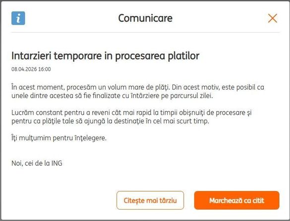 ING anunță întârzieri în România cu transferul banilor către beneficiari. Probleme și cu HomeBank