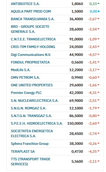 Bursa București, pe roșu în contextul crizei politice 
