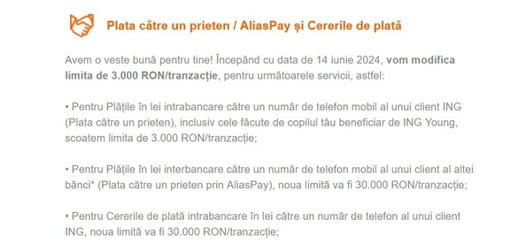 FOTO ING - Anunț pentru clienții din România: Fără ING Pay. Modificări de comisioane. Unele servicii dispar