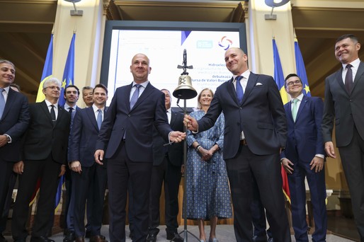LIVE TEXT GALERIE FOTO "A fost frumos spectacolul". Hidroelectrica vine la cota bursei ca o companie cu o valoare de piață de peste 10 miliarde euro. Prețul sare cu 6% deasupra celui al ofertei publice. Tranzacții de 760 milioane lei