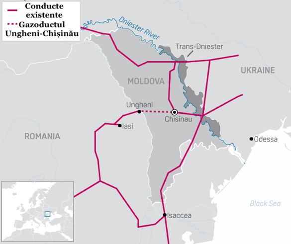 Harta gazoductelor din jurul Republicii Moldova (Sursa: S&P Global Platts)