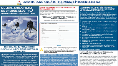 Furnizorii de electricitate - obligați să trimită consumatorilor casnici 2 oferte: una de serviciu universal și una concurențială, în perspectiva liberalizării pieței