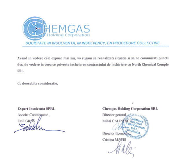 DOCUMENT Final de drum pentru Chemgas Holding: faliment definitiv și oprirea producției. Oferte depuse