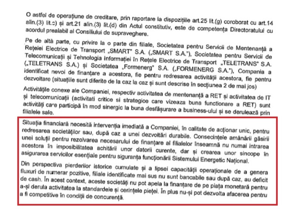 DOCUMENT Cu tarifele înghețate, Transelectrica împrumută sute de milioane de lei, inclusiv pentru a-și ține pe linia de plutire filialele de mentenanță, comunicații și formare profesională