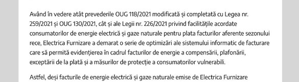 FOTO Electrica Furnizare, proaspăt amendată pentru neaplicarea plafonării și compensării pe facturile din noiembrie, transmisese public că le va aplica retroactiv după 30 martie