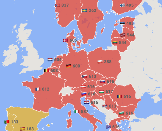 Prețurile energiei cu livrare în ziua de marți din Europa (sursa: euenergy)