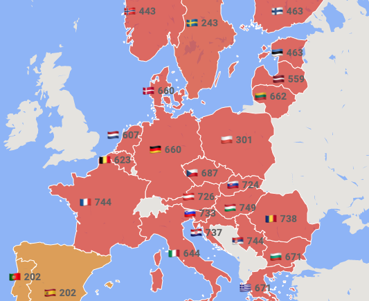 Prețul spot al energiei furnizate marți în Europa (sursa: euenergy)
