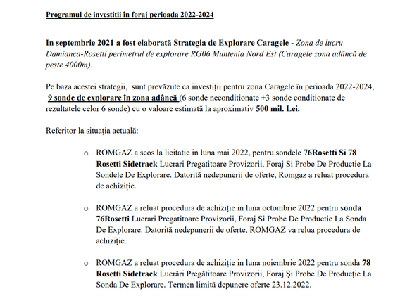 DOCUMENT Romgaz: Producția de gaze de la Caragele a scăzut puternic, zăcăminte inundate de apă și nisip