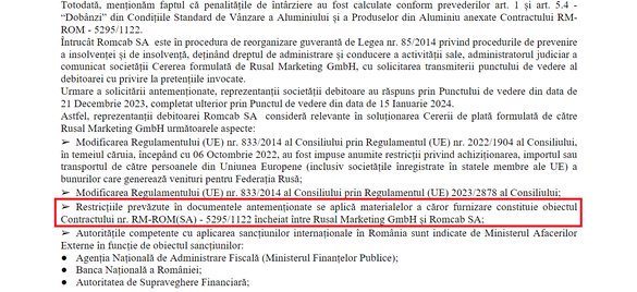 DOCUMENT Al doilea cel mai mare producător de aluminiu al lumii, în spate cu un magnat rus celebru, are de recuperat bani din România