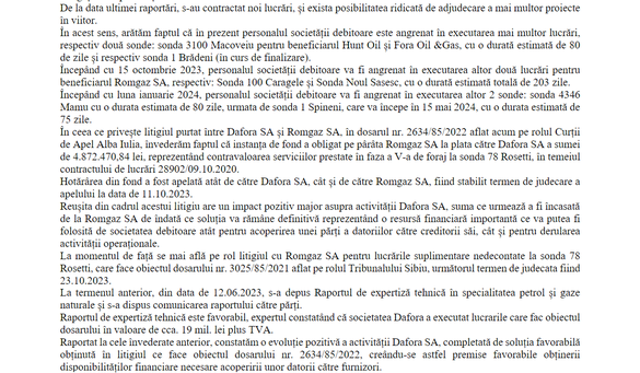 Extras din raportul administratorului judiciar al Dafora SA din septembrie 2023. Sursă: Buletinul Procedurilor de Insolvență