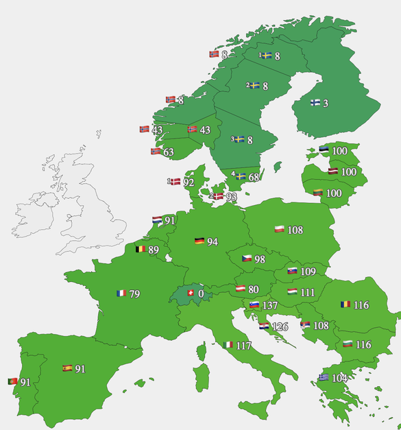Prețul zilnic mediu al energiei furnizate joi în întreaga Europă (Sursa: EUenergy)