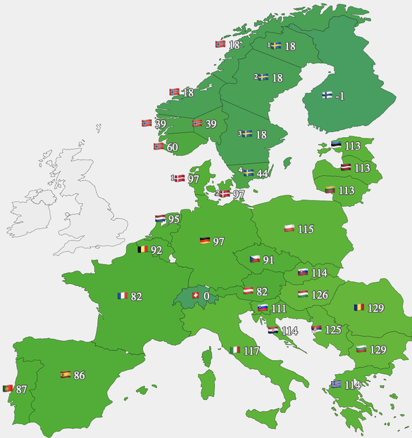 Prețul zilnic mediu al energiei furnizate vineri în întreaga Europă (Sursa: EUenergy)