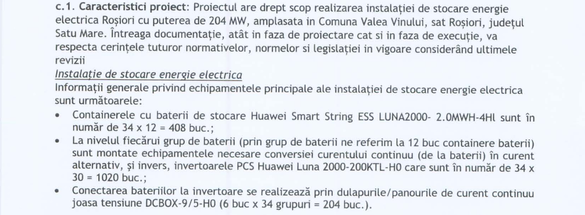 DOCUMENT Investiție în stocare de energie de peste 200 MW în nord-vestul României. Va utiliza baterii și invertoare produse de gigantul chinez Huawei