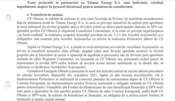 EXCLUSIV DOCUMENTE Blocaj în relația dintre 2 coloși energetici - CEO și Tinmar - parteneri în proiecte-cheie de înlocuire a centralelor pe lignit din Oltenia