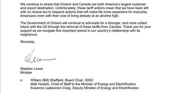 DOCUMENT Războiul comercial SUA-Canada: Provincia Ontario a impus o suprataxă de 25% pe exporturile de energie spre Statele Unite și nu exclude oprirea lor completă