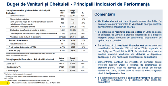 DOCUMENT OMV Petrom anticipează pentru 2025 scăderea profitului și majorarea investițiilor