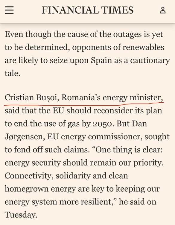 FOTO Înalt oficial român din Energie, afectat direct de pana de curent istorică din Spania: UE ar trebui să-și reconsidere planul de a renunța la gaze naturale până în 2050