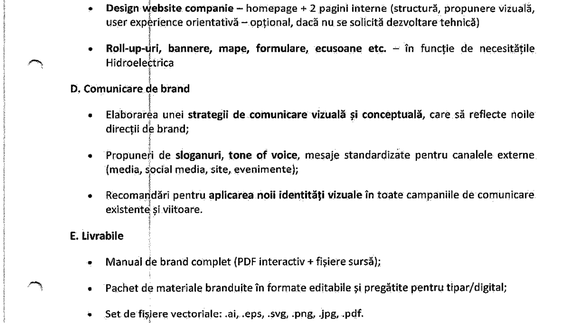 DOCUMENT Hidroelectrica vrea campanie publicitară de 3 ani, cu rebranding, pe toate canalele media. Câți bani pune pe masă