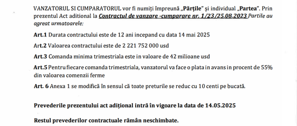 Extras din contractul dintre AEM SA și PC Next Gaz Energi SRL. Sursă: anexă plan reorganizare