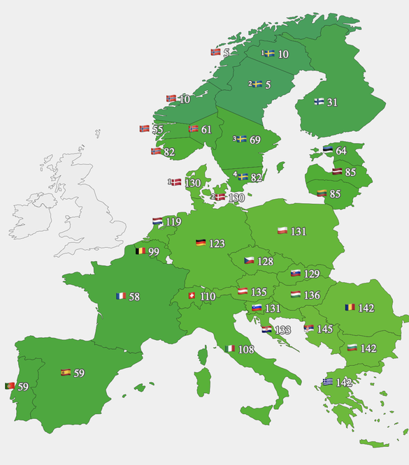 Prețurile spot ale energiei electrice de luni din întreaga Europă. România ocupă poziția a doua (sursa: Euenergy)