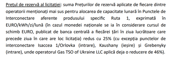 Prima variantă a produsului de rezervare Ruta 1. Sursă: Transgaz