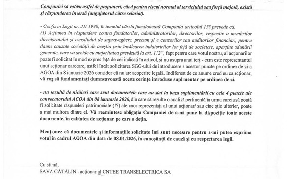 DOCUMENTE Statul s-a răzgândit – A propus și votat în AGA Transelectrica propria tragere la răspundere, pentru prejudicierea companiei. Detaliile rămân însă un mister