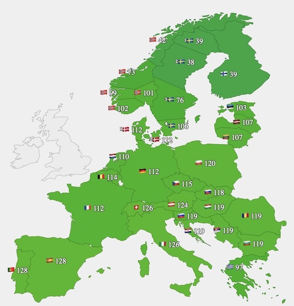Prețurile energiei cu furnizare în ziua de sâmbătă din Europa (sursa: euenergy.life)
