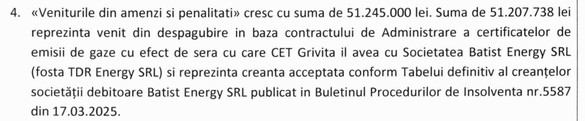 Extrase din nota de fundamentare a rectificării bugetului pe 2025 al CET Grivița
