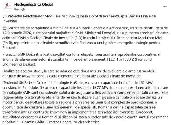 SMR-uri nucleare SUA la Doicești, vine decizia: Ministrul Energiei s-a întâlnit la Davos cu mai mulți oficiali americani și vrea decizie finală de investiție