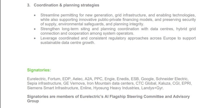 DOCUMENT Eurelectric: Acord pentru pregătirea integrării centrelor de date pentru inteligență artificială în sistemul energetic european - Corespondență de la Helsinki