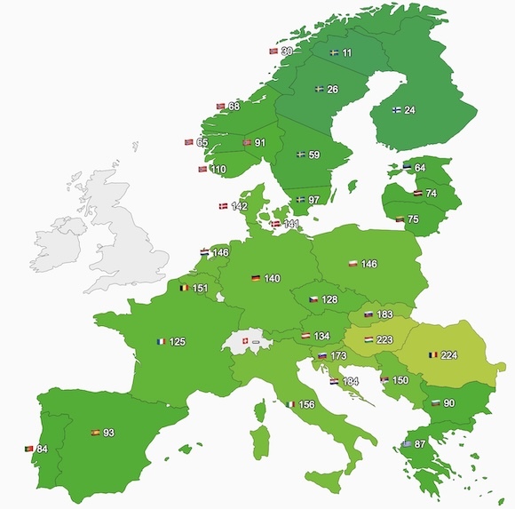 Prețurile energiei spot de luni din întreaga Europă