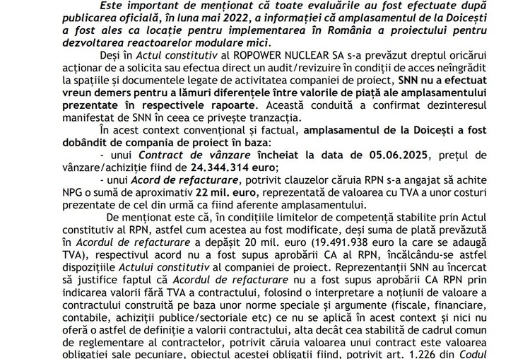 DOCUMENT SMR-uri nucleare SUA la Doicești: Corpul de control al lui Bolojan recomandă ″analiza oportunității atragerii răspunderii″ șefilor SNN și a altor persoane